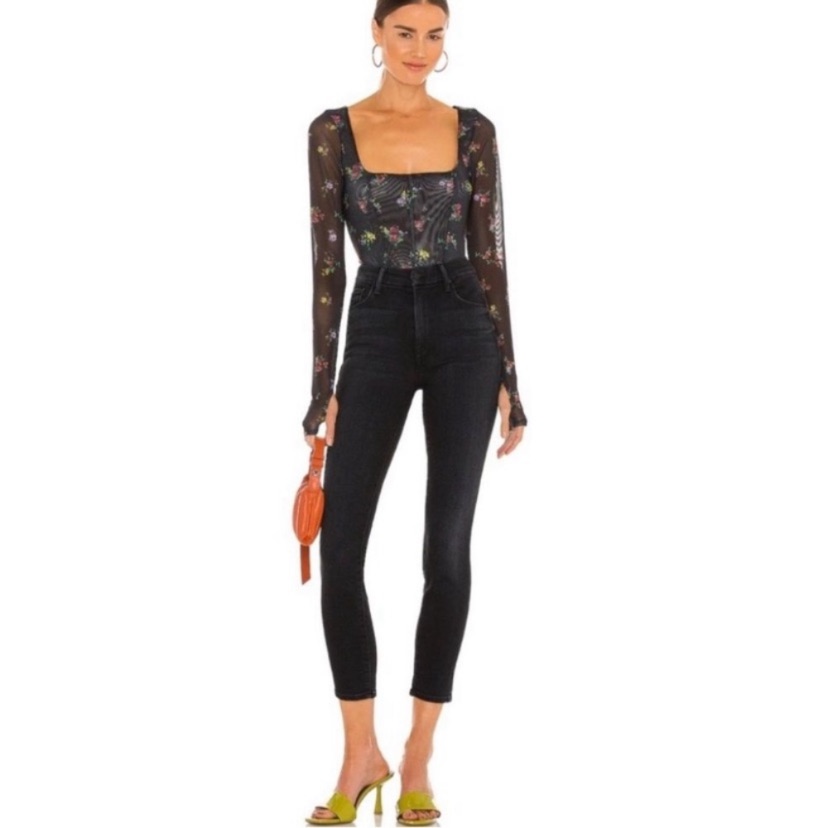 Mother Jeans High Waisted Looker Ankle Skinny In Encounters At Night Black